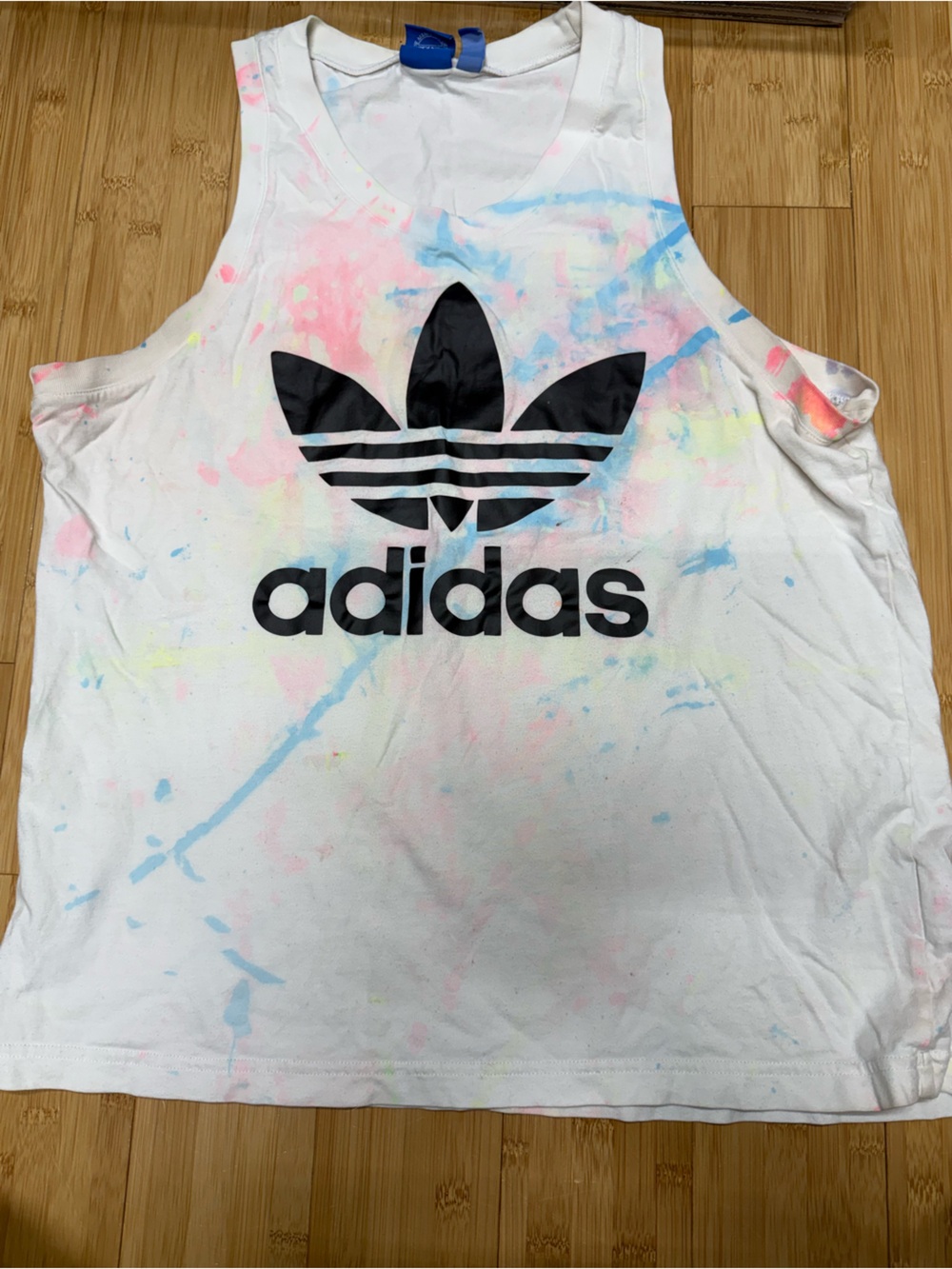 Adidas Tank Top in White with Pastel Splatter